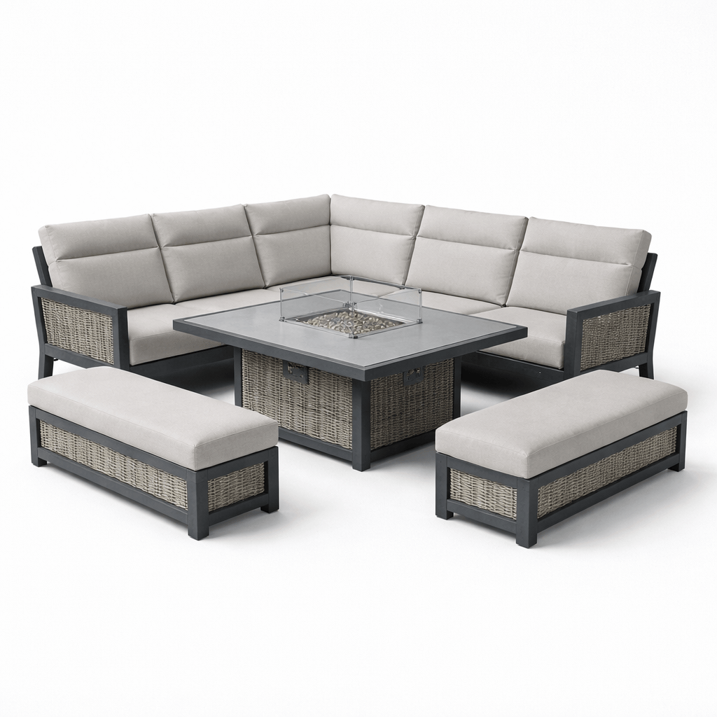 Gardening  -  New Ascot Firepit Bench Set - Grey  -  60485957