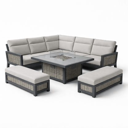 Gardening  -  New Ascot Firepit Bench Set - Grey  -  60485957