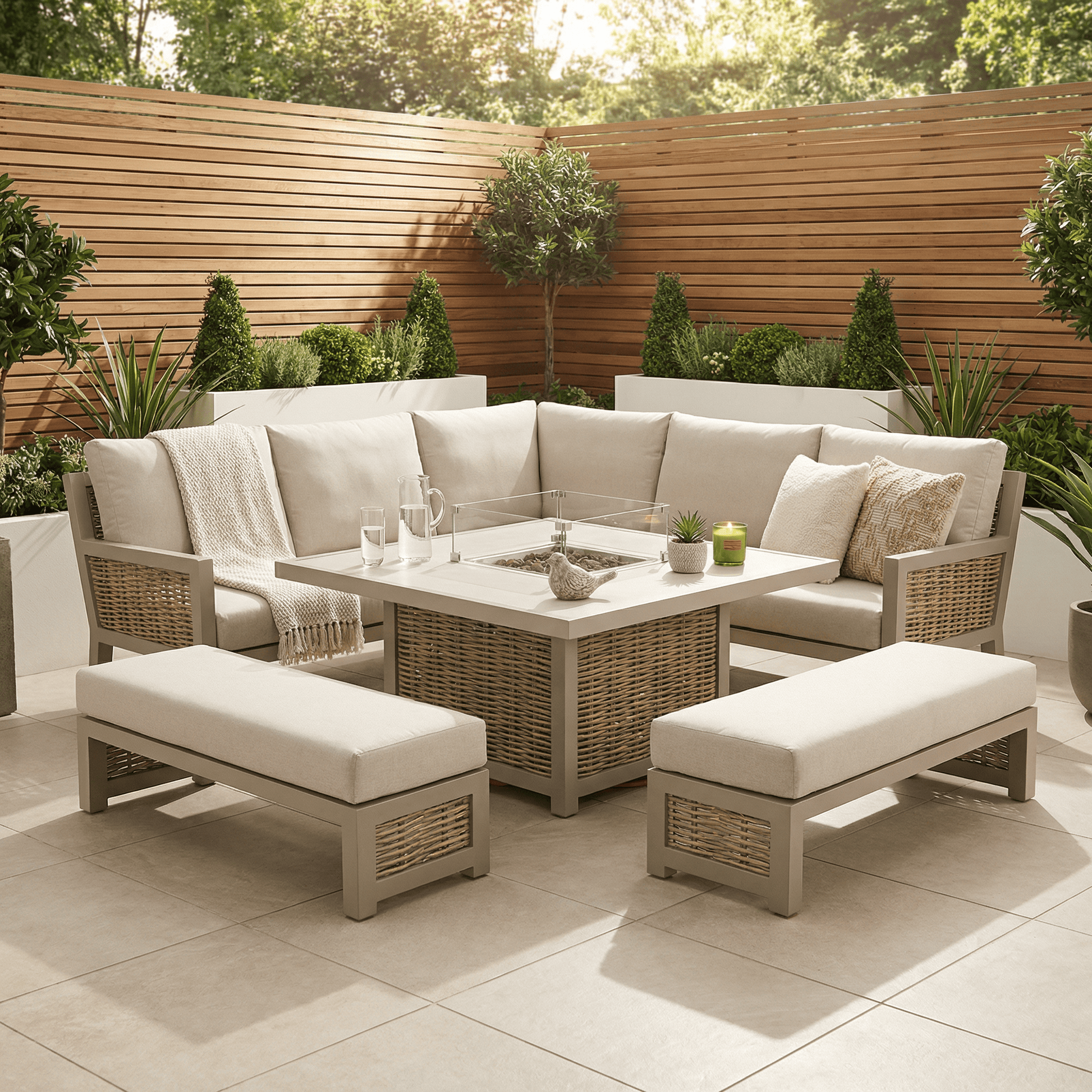 Gardening  -  Croftwood Firepit Bench Set - Natural  -  60485958