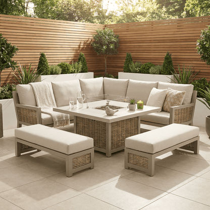 Gardening  -  Croftwood Firepit Bench Set - Natural  -  60485958