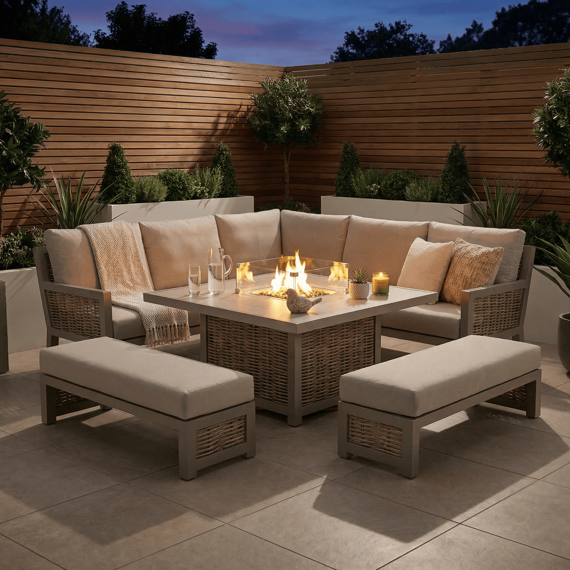 Gardening  -  Croftwood Firepit Bench Set - Natural  -  60485958