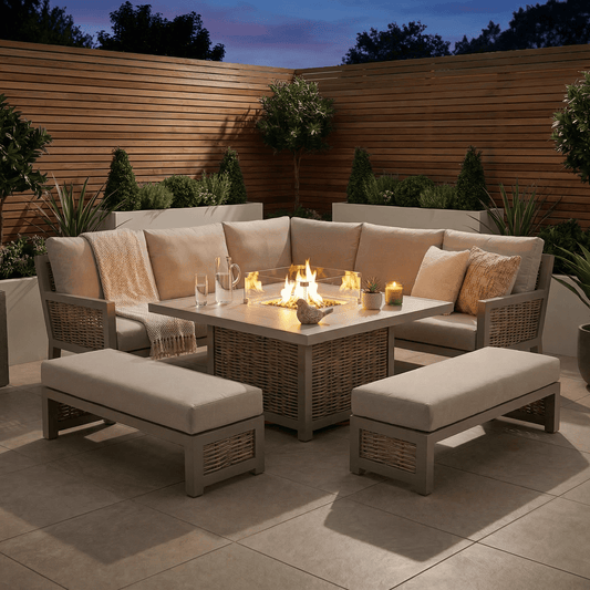 Gardening  -  Croftwood Firepit Bench Set - Natural  -  60485958