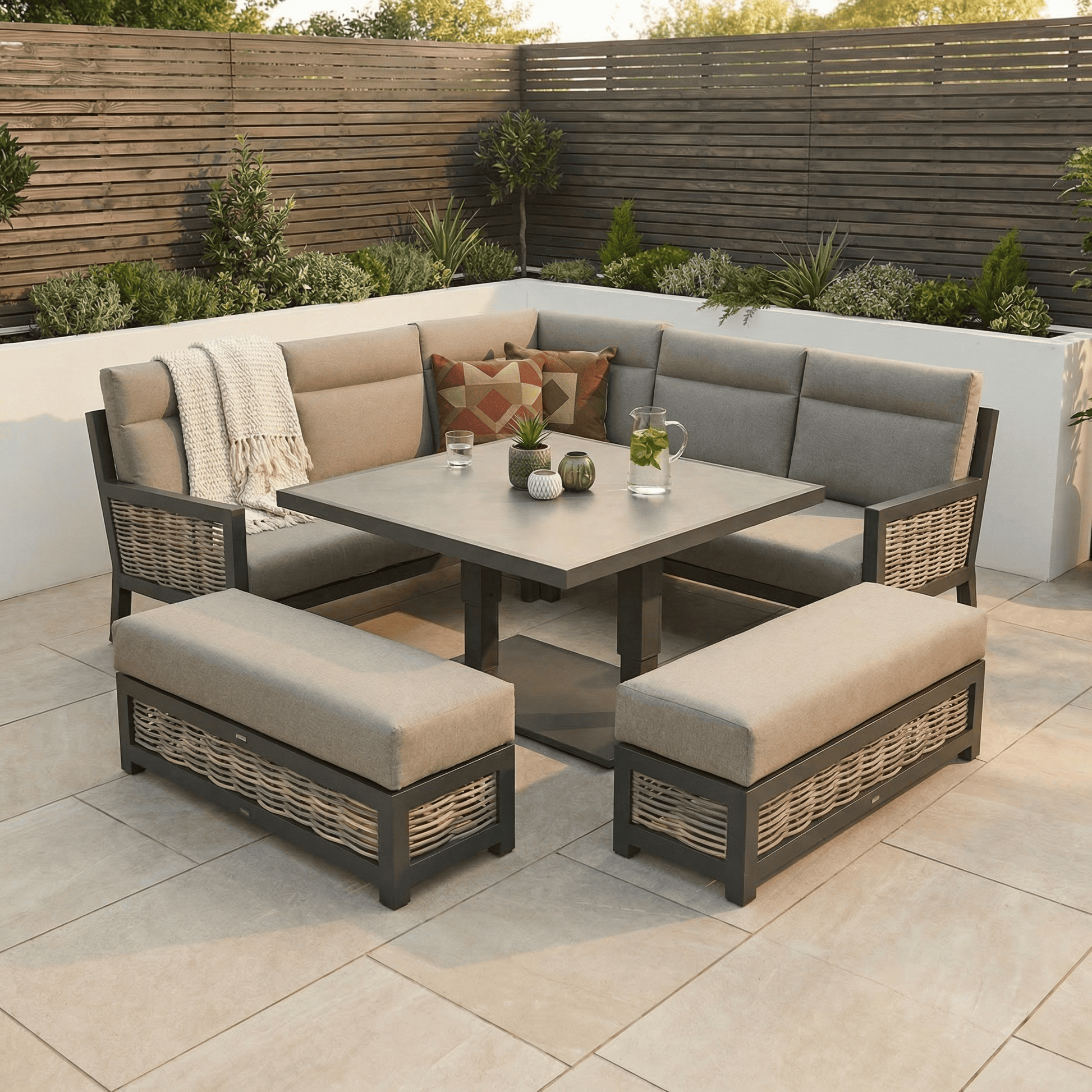 Gardening  -  Ascot Corner Rise & Fall Bench Set - Grey  -  60485959