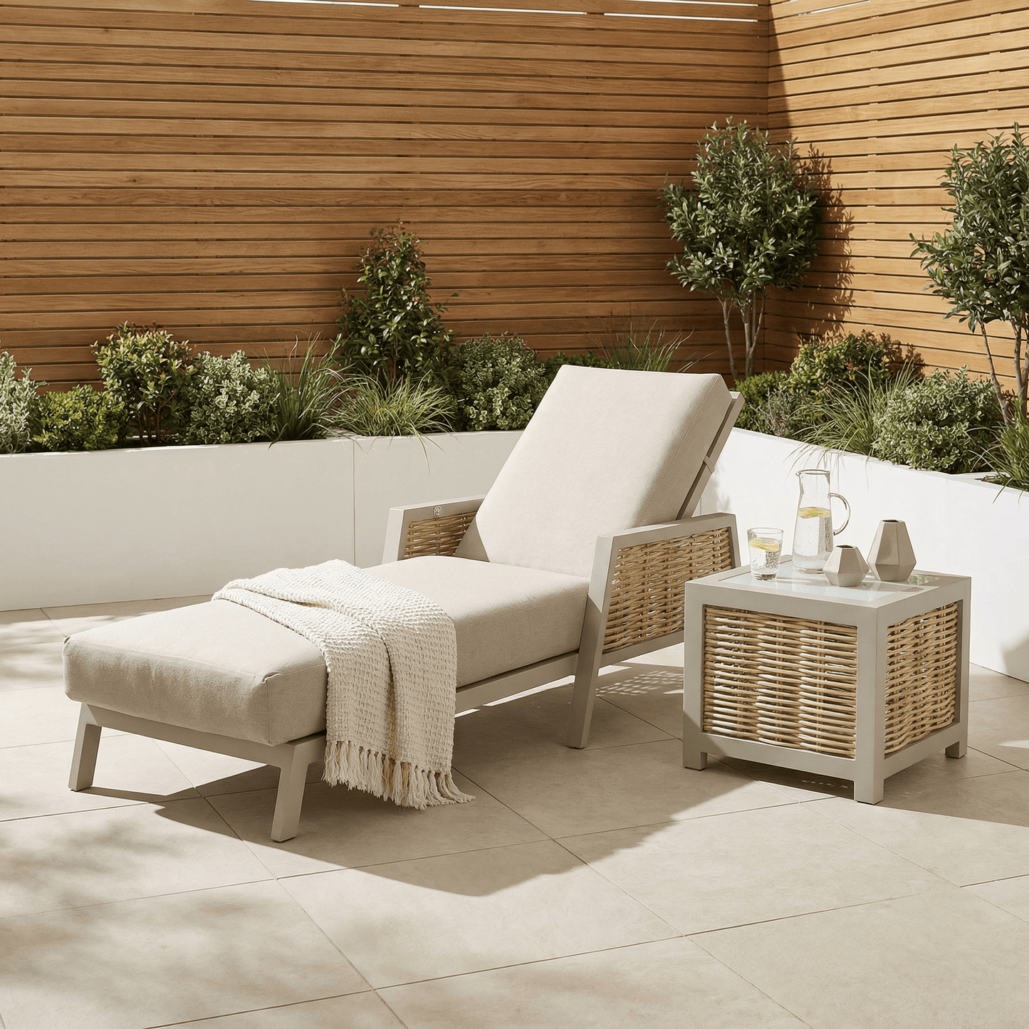 Gardening  -  Croftwood Sunlounger & Side Table - Natural  -  60485966