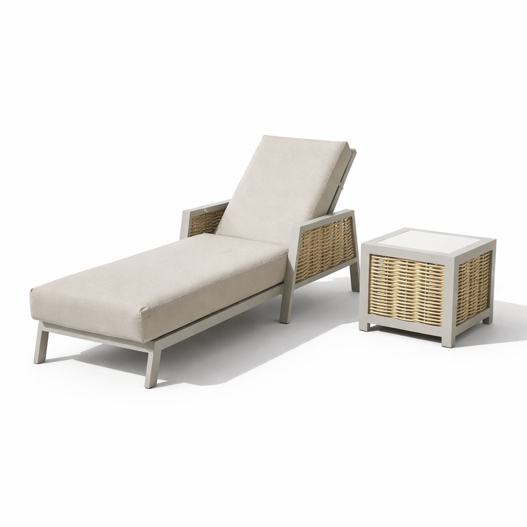 Gardening  -  Croftwood Sunlounger & Side Table - Natural  -  60485966