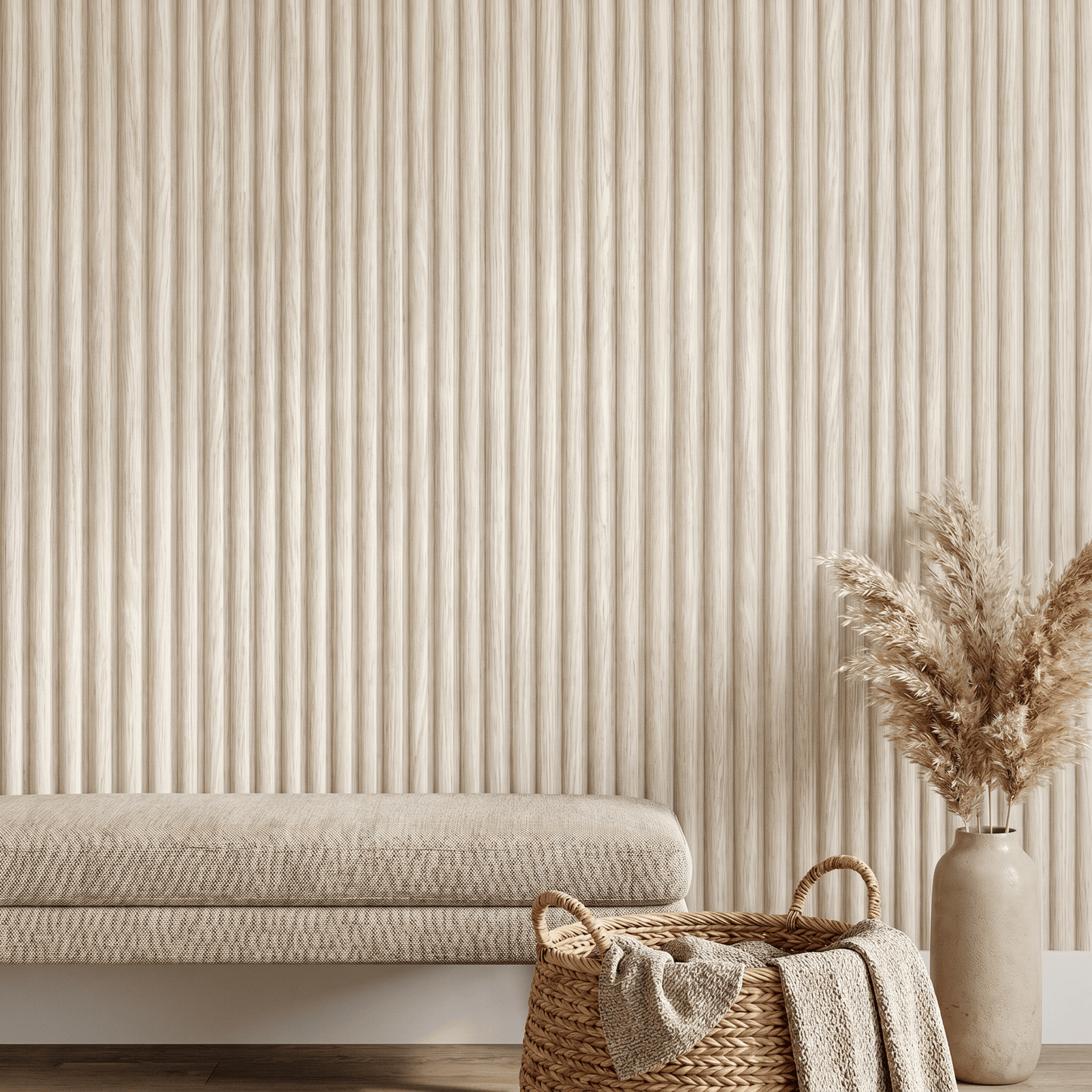 Wallpaper  -  Fine Decor Fluted Wood Ash Wallpaper - FD44169  -  60486485