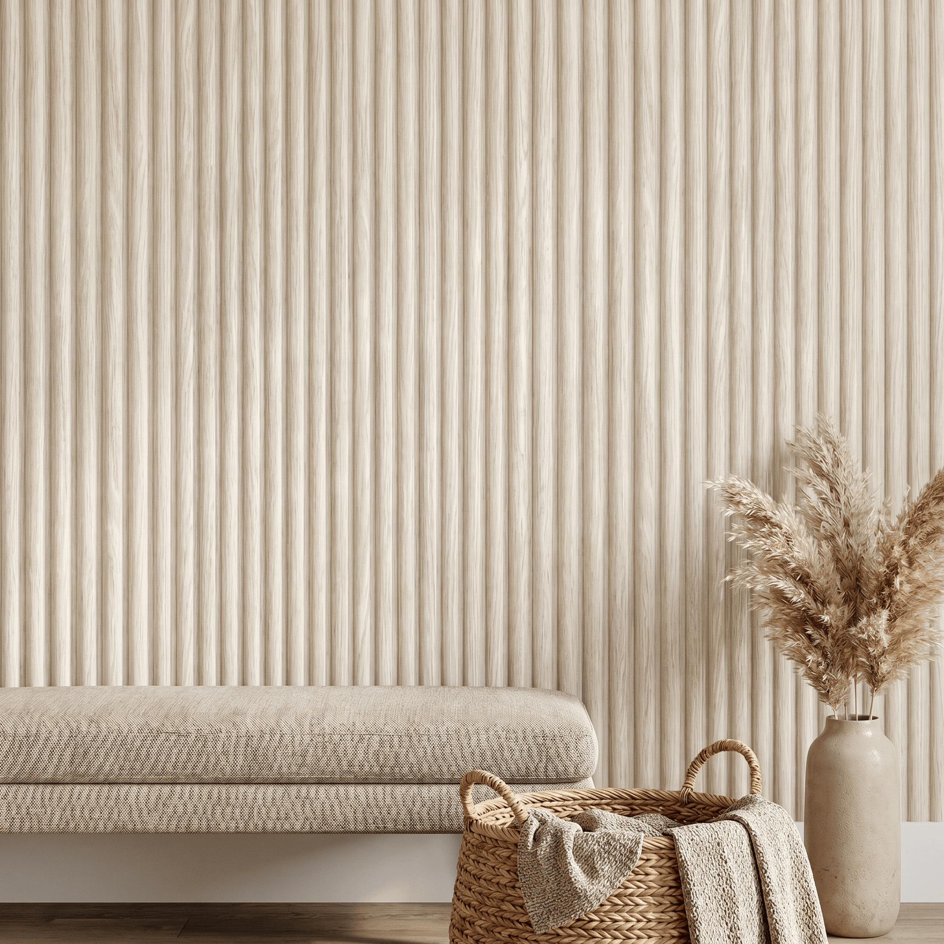Wallpaper  -  Fine Decor Fluted Wood Ash Wallpaper - FD44169  -  60486485