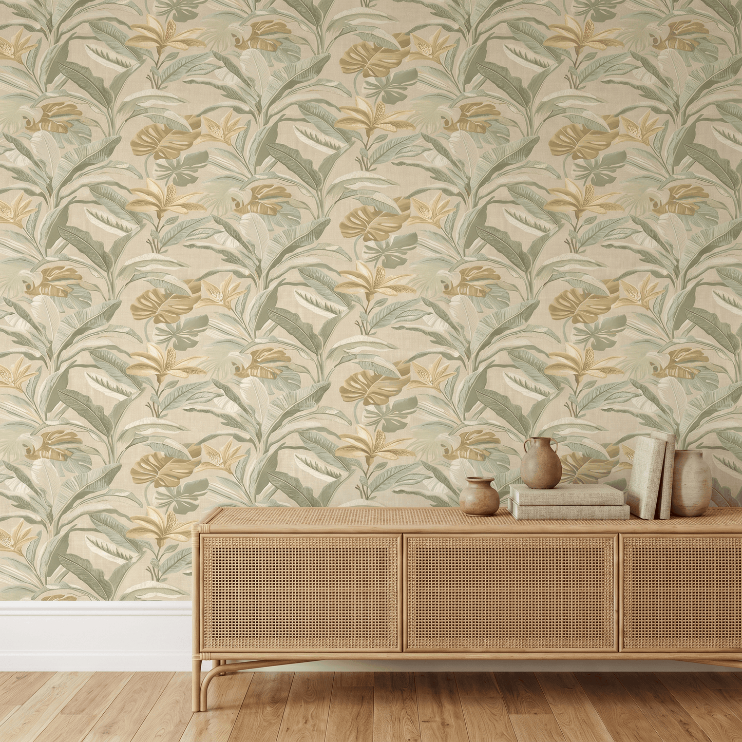 Wallpaper  -  Rasch Sofia Leaf Sage & Cream Wallpaper - 400617  -  60486528