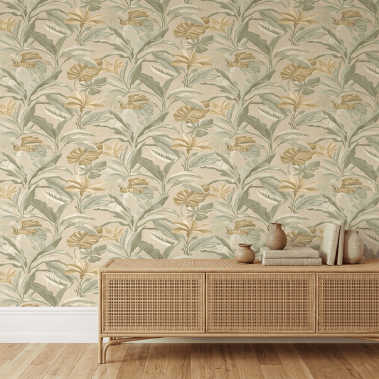 Wallpaper  -  Rasch Sofia Leaf Sage & Cream Wallpaper - 400617  -  60486528