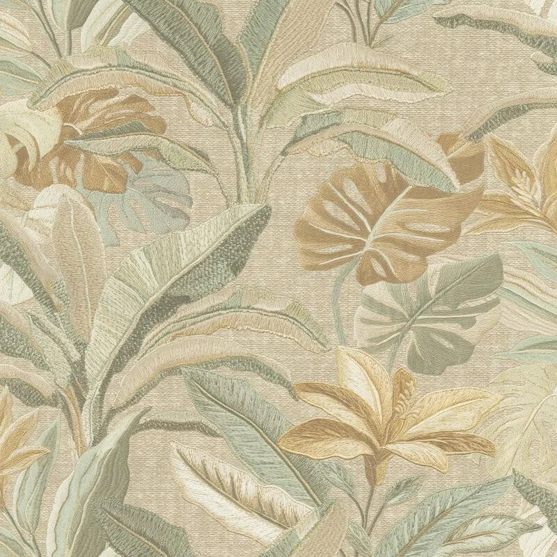 Wallpaper  -  Rasch Sofia Leaf Sage & Cream Wallpaper - 400617  -  60486528