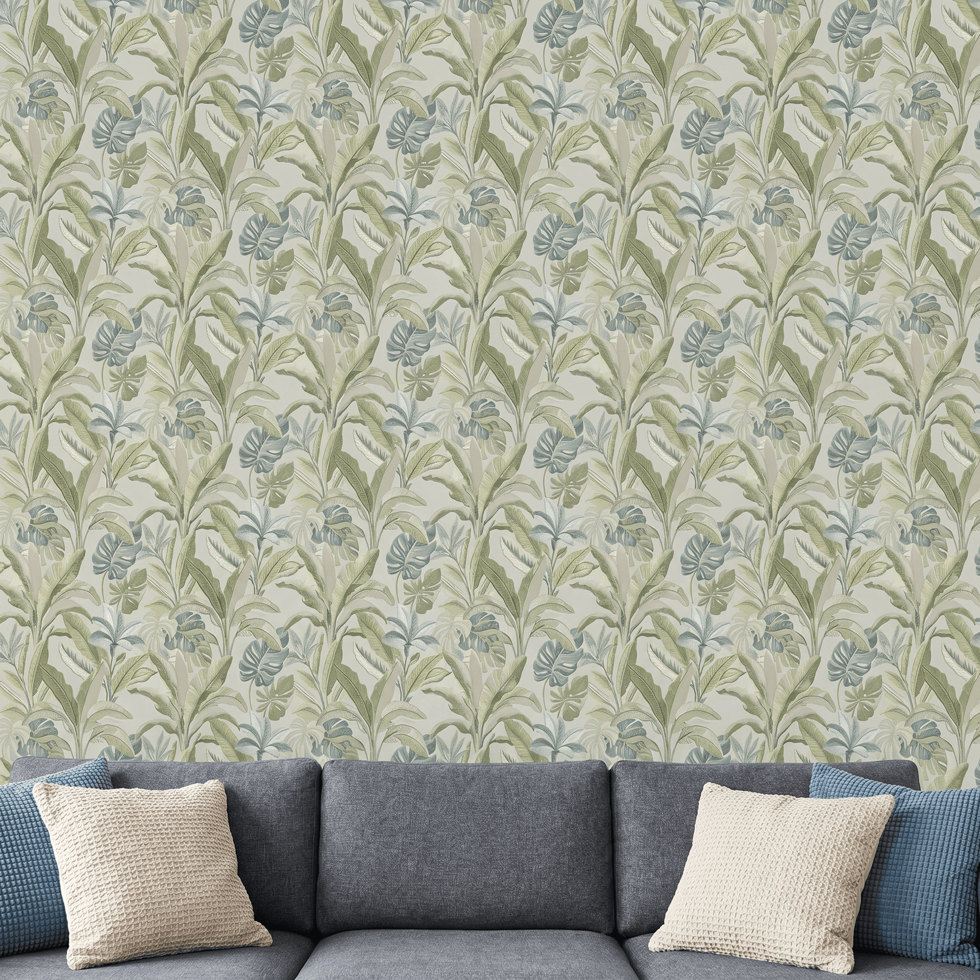 Wallpaper  -  Rasch Sofia Green & Blue Leaf Wallpaper - 400624  -  60486529