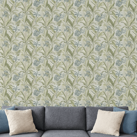 Wallpaper  -  Rasch Sofia Green & Blue Leaf Wallpaper - 400624  -  60486529