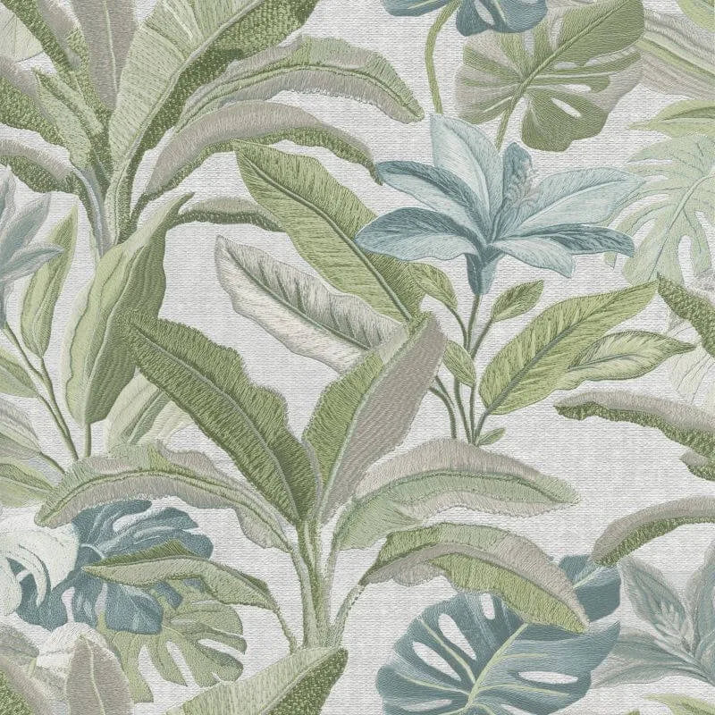 Wallpaper  -  Rasch Sofia Green & Blue Leaf Wallpaper - 400624  -  60486529
