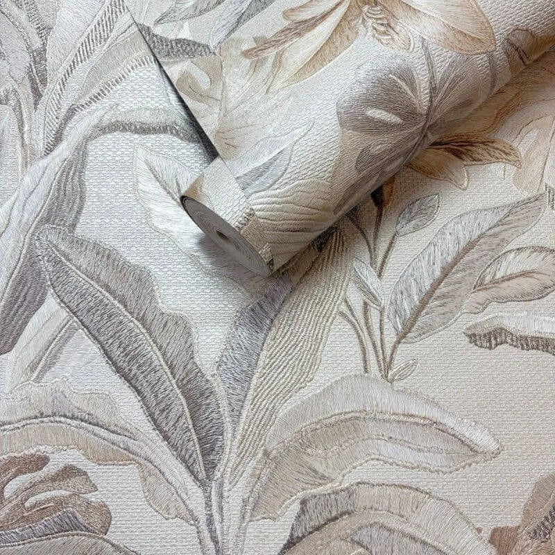 Wallpaper  -  Rasch Sofia Leaf Oyster Wallpaper - 400631  -  60486530