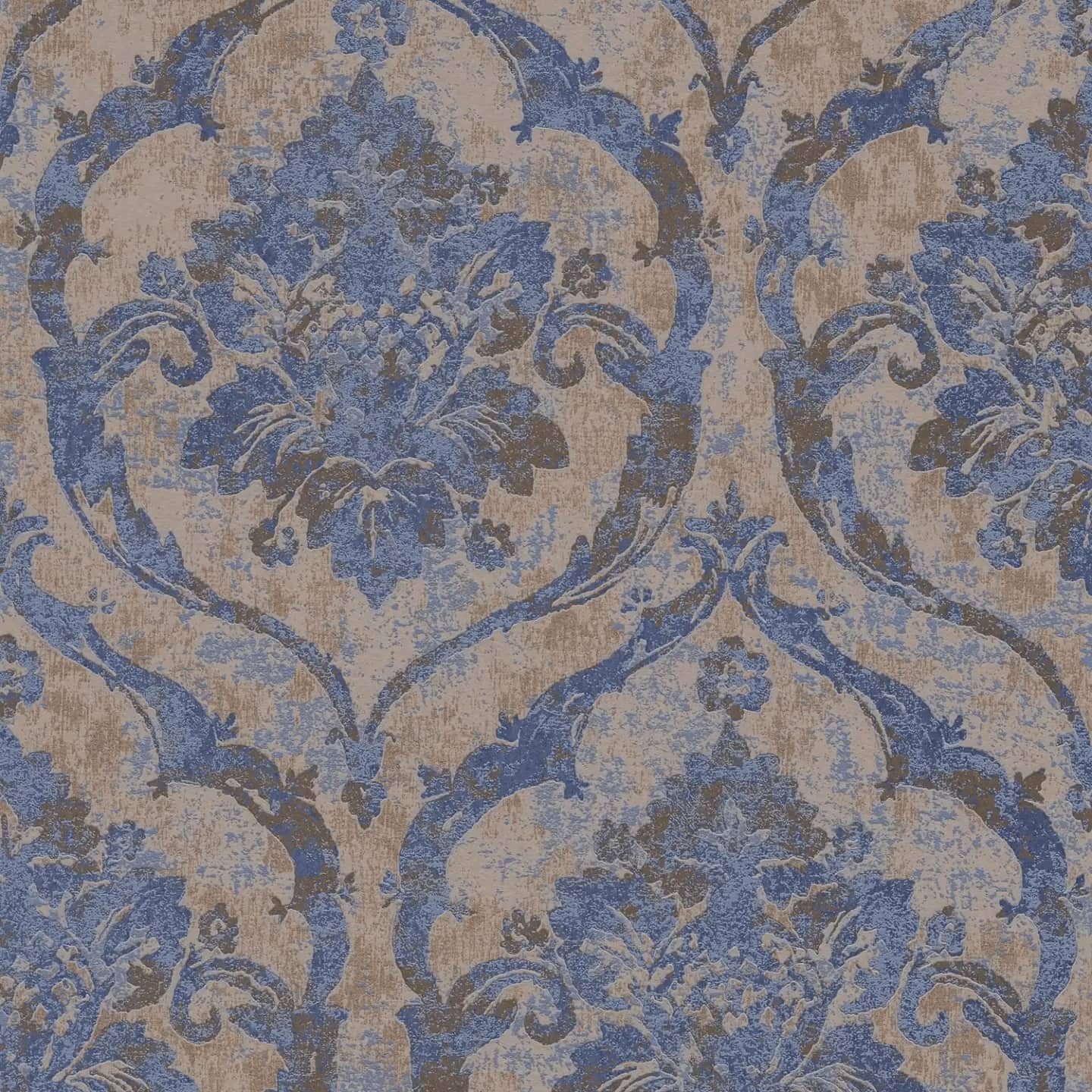 Wallpaper  -  A.S Creations Davide Maison Du Temps Damask Blue & Brown - 79019-1  -  60486545