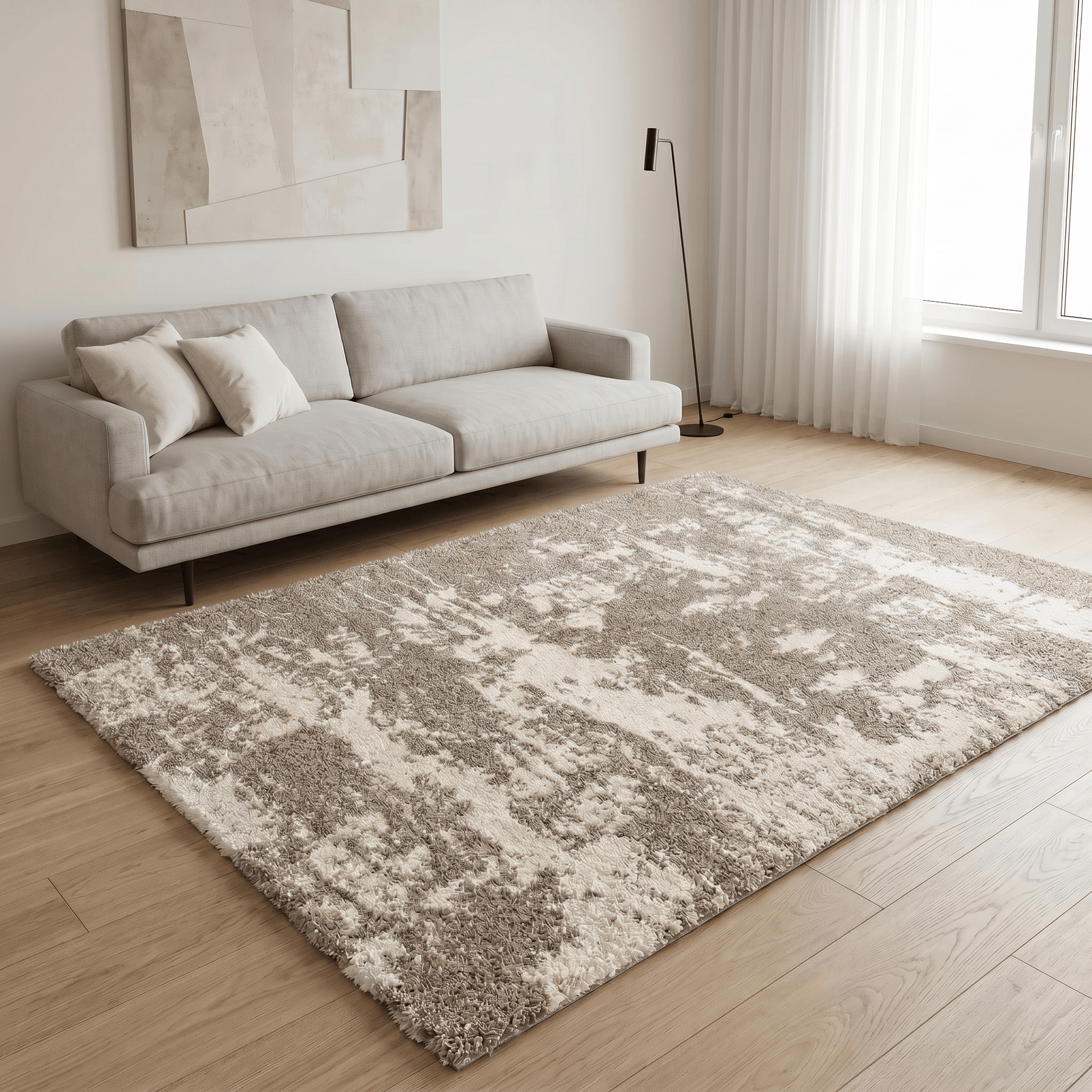Rugs  -  IK Serenade Beige & White Abstract Rug - Multiple Sizes  - 