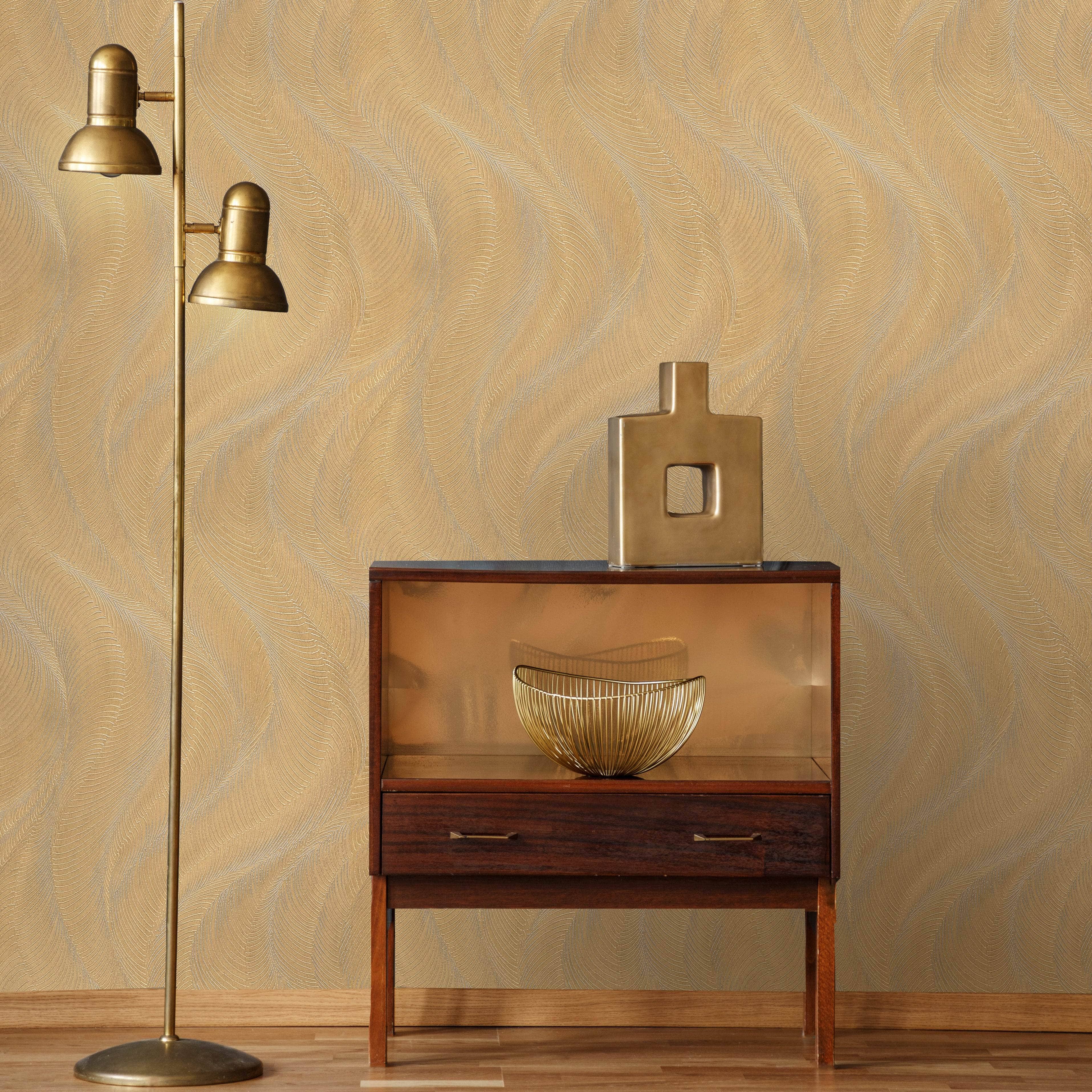 Rasch B55 Opulenza Wave Gold Wallpaper - 659641 | Taskers Online Store ...