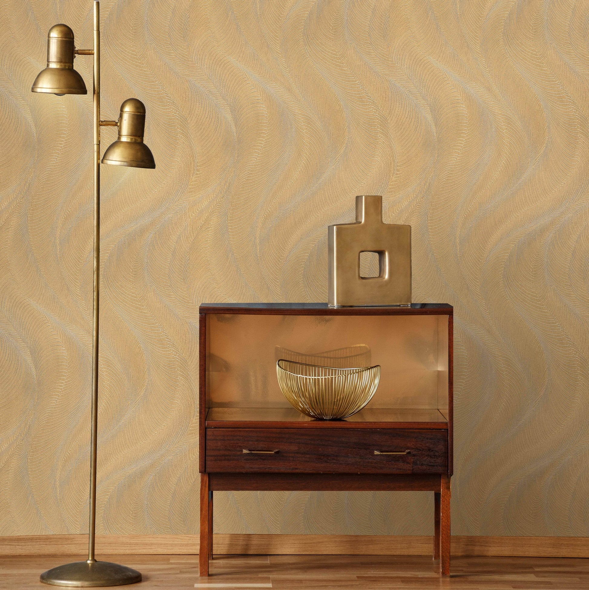 Wallpaper  -  Rasch B55 Opulenza Wave Gold Wallpaper - 659641  -  60345261