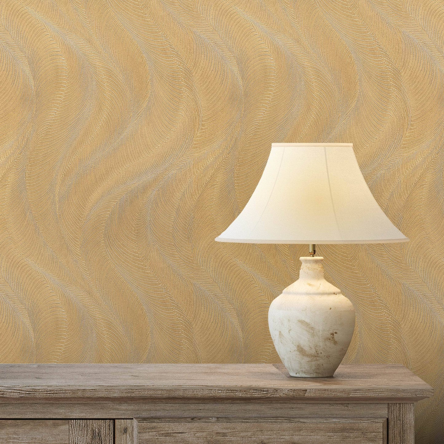 Wallpaper  -  Rasch B55 Opulenza Wave Gold Wallpaper - 659641  -  60345261