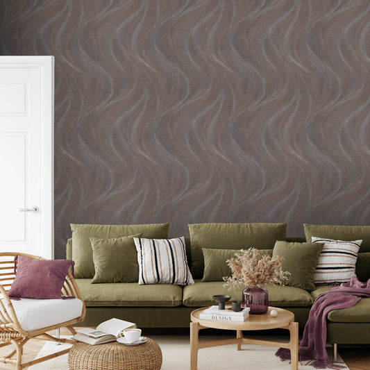 Wallpaper  -  Rasch B55 Opulenza Wave Plum Wallpaper - 659658  -  60345265