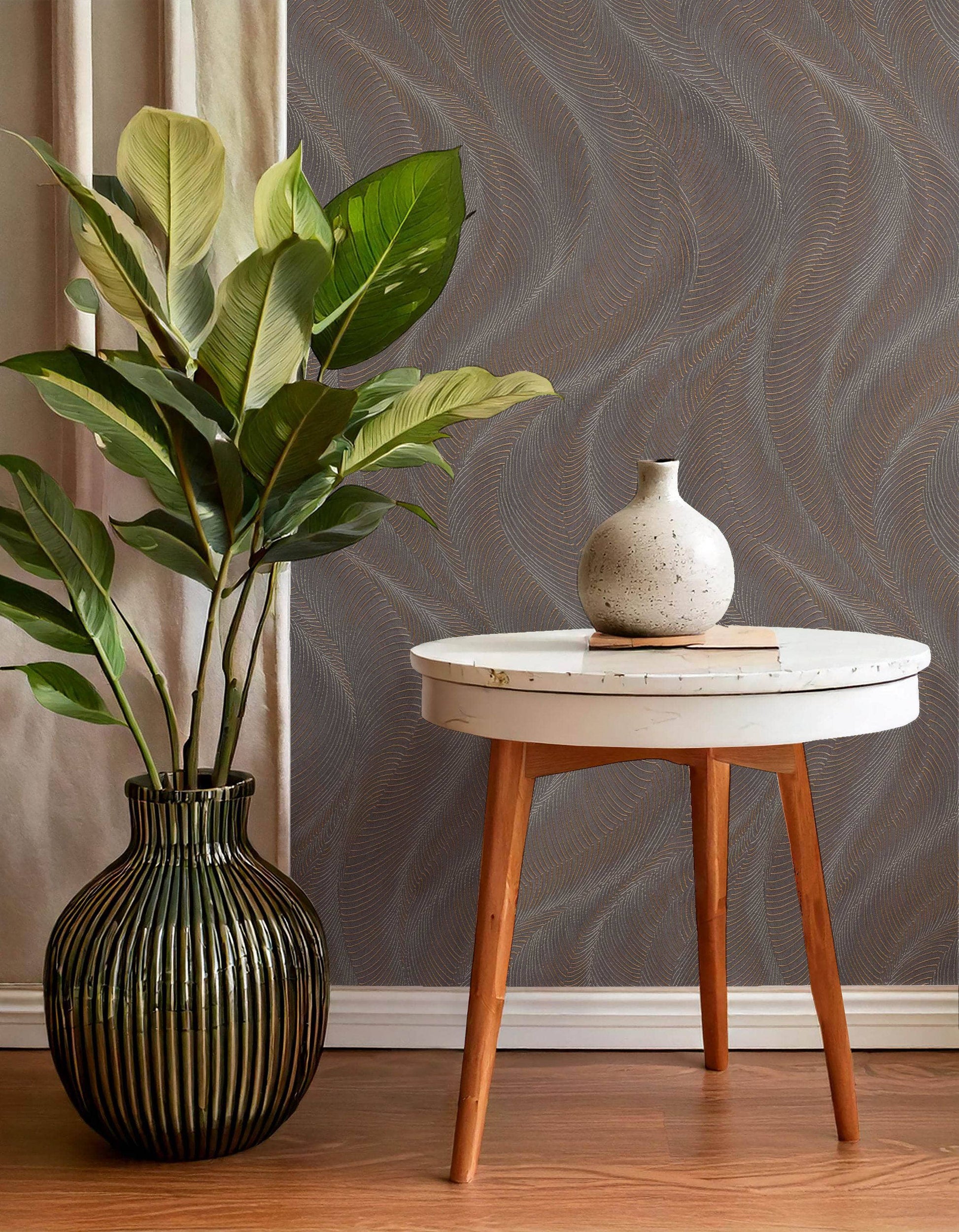 Wallpaper  -  Rasch B55 Opulenza Wave Plum Wallpaper - 659658  -  60345265