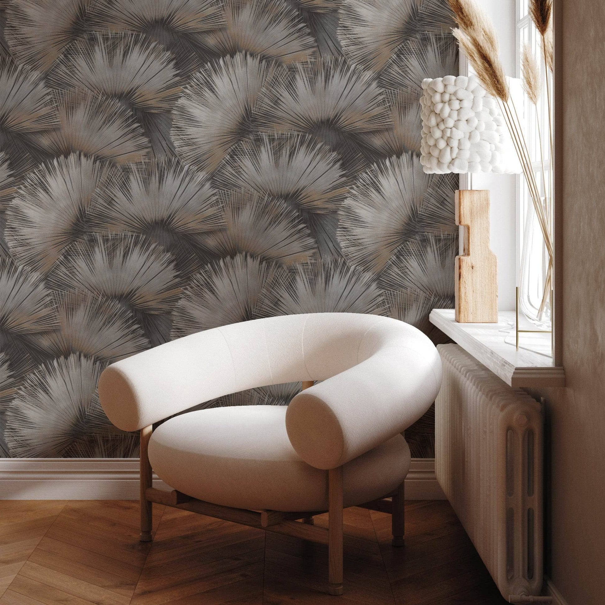Wallpaper  -  Rasch B55 Opulenza Fan Charcoal Wallpaper - 659788  -  60345269
