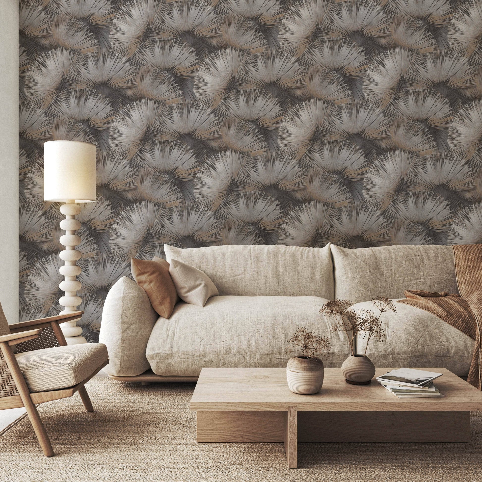 Wallpaper  -  Rasch B55 Opulenza Fan Charcoal Wallpaper - 659788  -  60345269