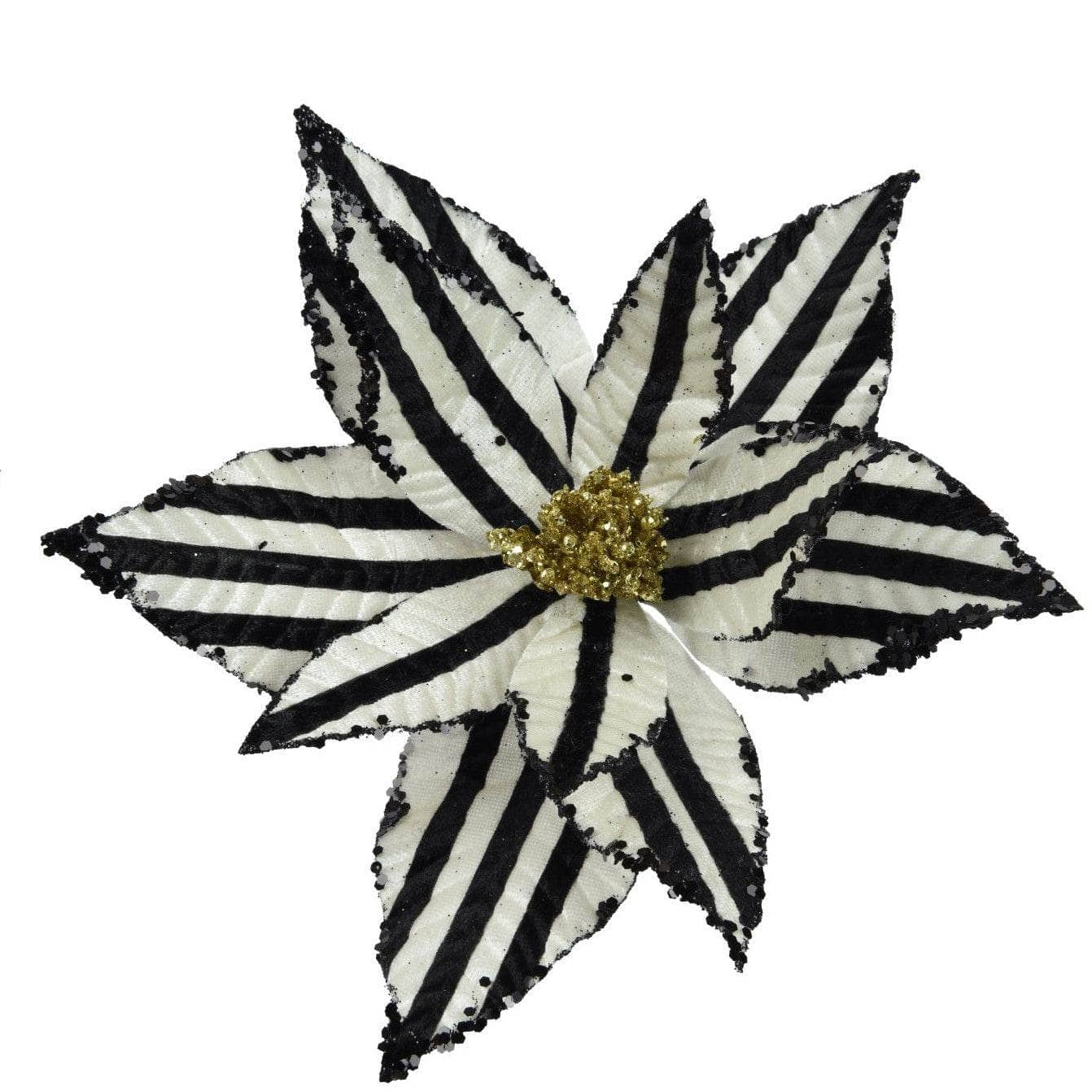 Christmas  -  Assorted Black Striped Velvet Poinsettia - 27cm  -  60450750