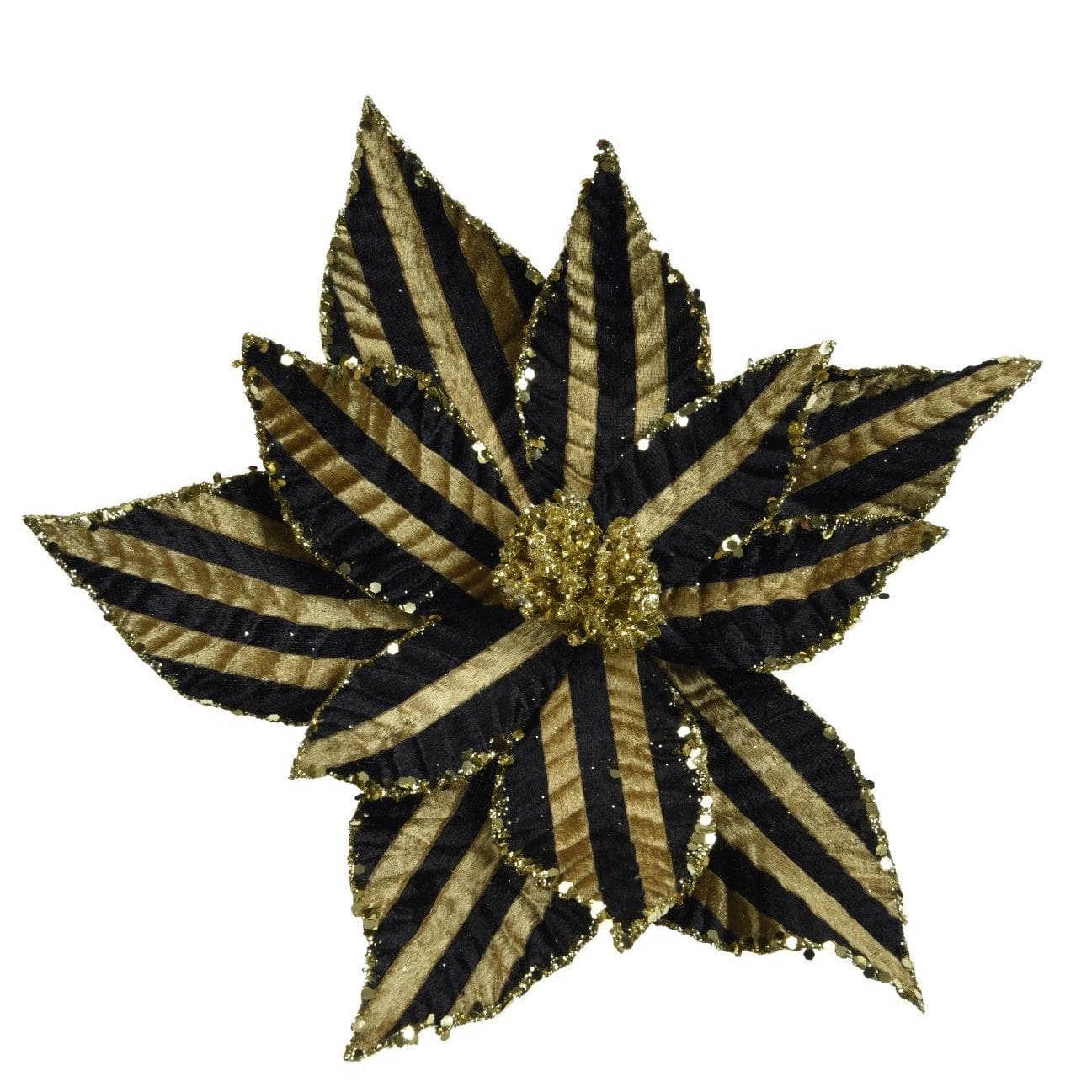 Christmas  -  Assorted Black Striped Velvet Poinsettia - 27cm  -  60450750