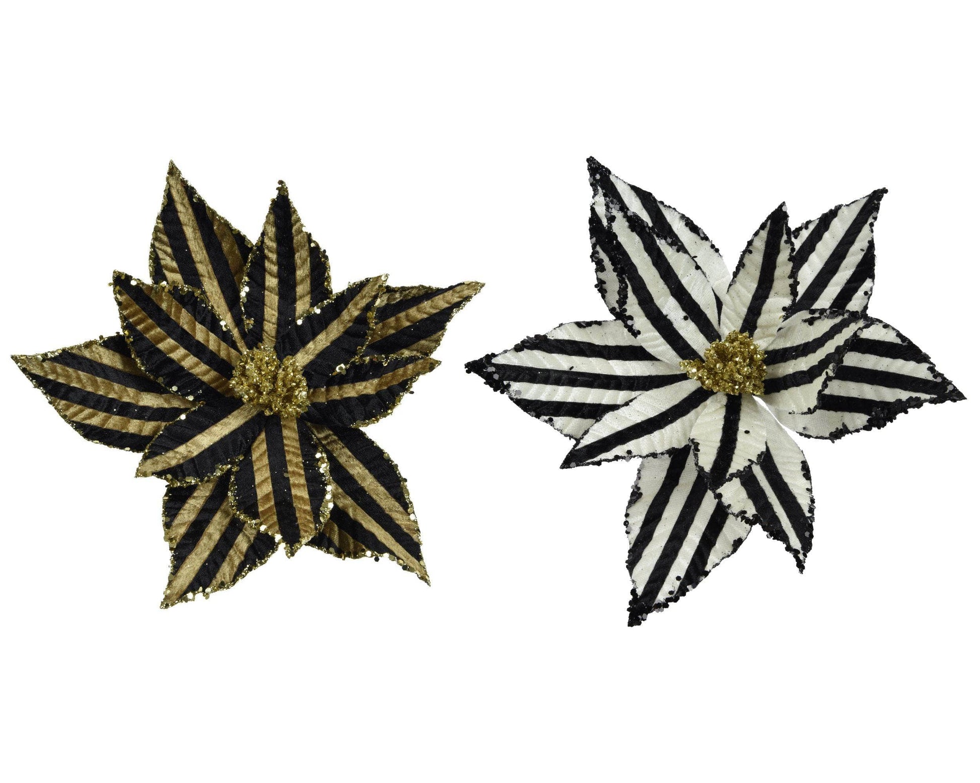 Christmas  -  Assorted Black Striped Velvet Poinsettia - 27cm  -  60450750