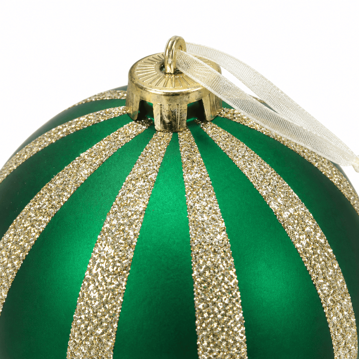 Christmas  -  Emerald & Gold Fine Glitter Stripe Bauble - 15cm  -  60486243