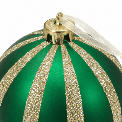 Christmas  -  Emerald & Gold Fine Glitter Stripe Bauble - 15cm  -  60486243