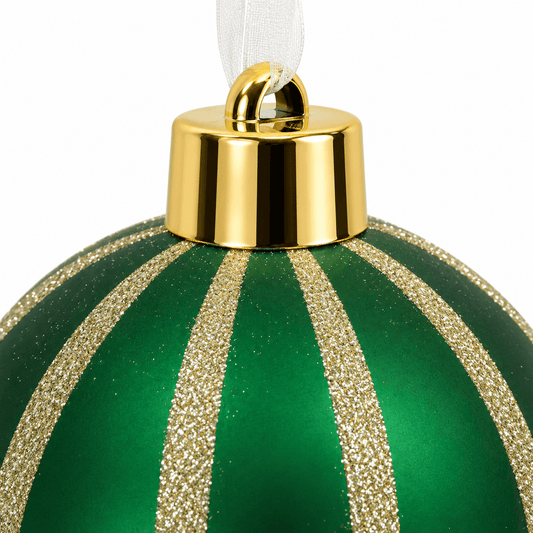 Christmas  -  Emerald & Gold Fine Glitter Stripe Bauble - 20cm  -  60486244