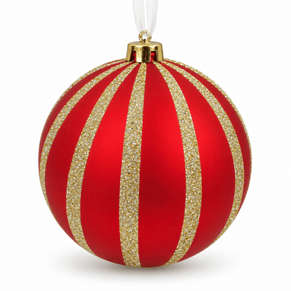 Christmas  -  Red & Gold Fine Glitter Stripe Bauble - 15cm  -  60486235