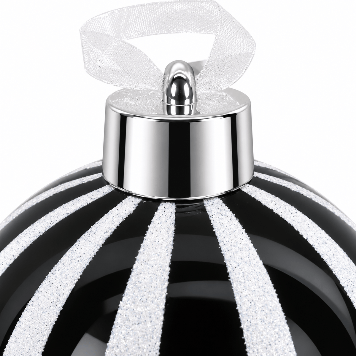Christmas  -  Black & White Fine Glitter Stripe Bauble - 20cm  -  60486241