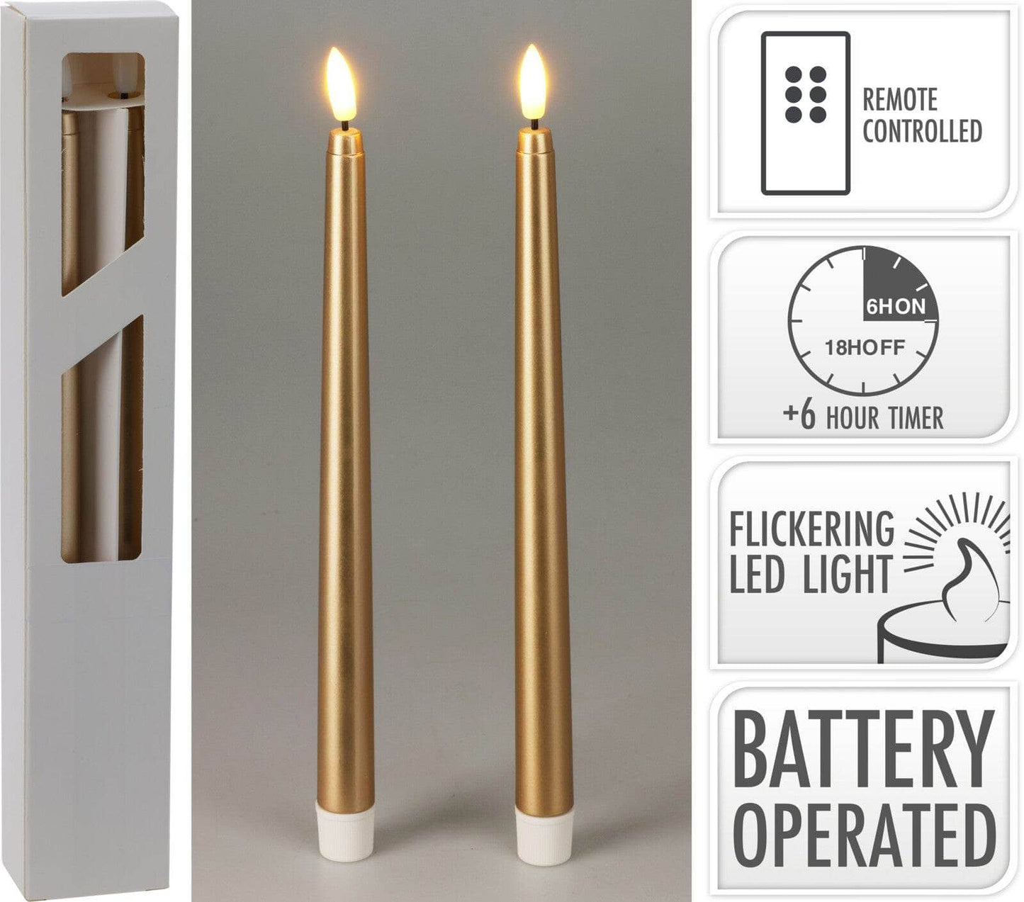 Christmas  -  Gold Dinner Candles 2 Pack - 27cm  -  60483935