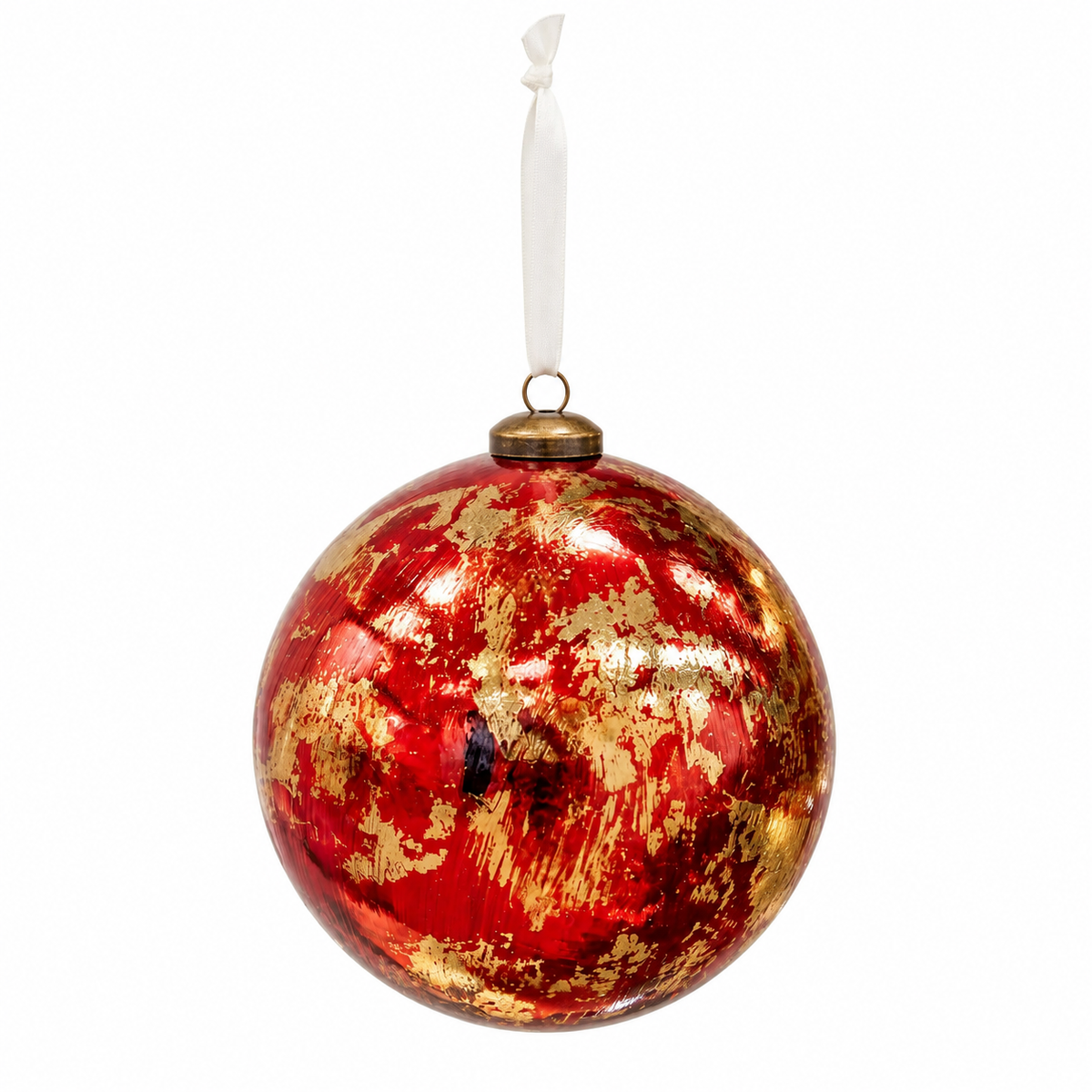 Abstract Red Paint Bauble 15cm red and gold Christmas tree decoration