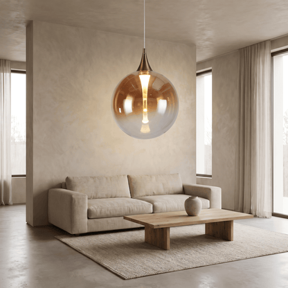 Lights  -  Alchemy 1 Light Pendant Ceiling Light - Black Metal & Amber Glass  -  60191804