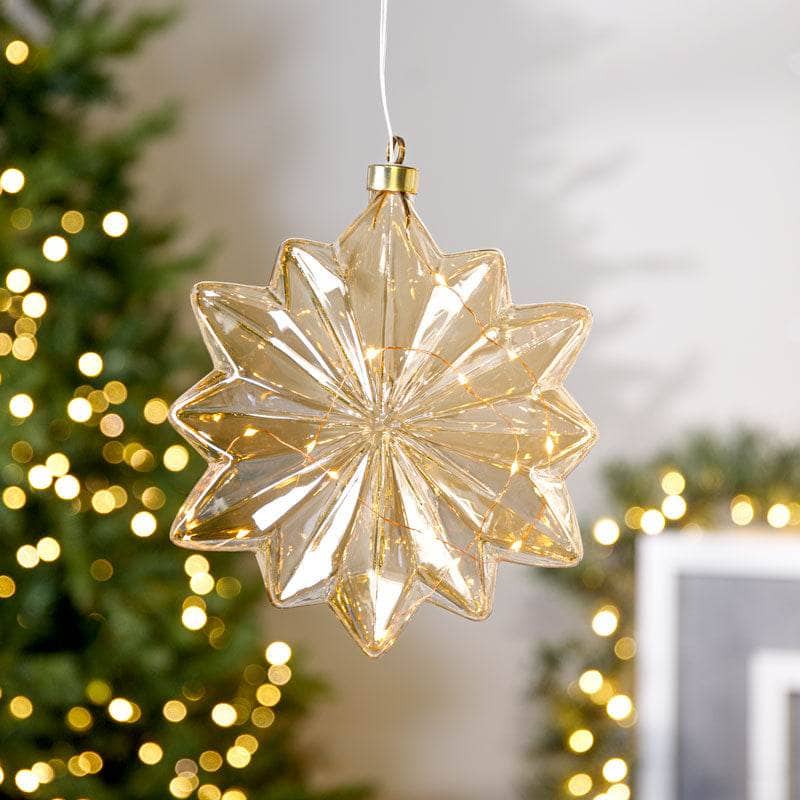 Christmas  -  Amber Micro LED Flower Decoration - 19cm  -  60008548