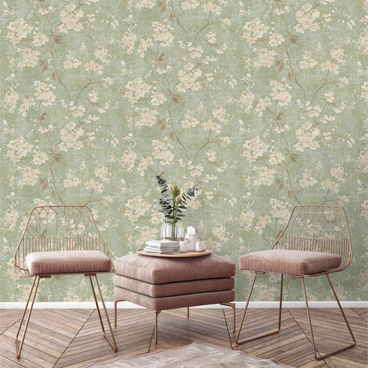 Wallpaper  -  Grandeco Anethe Blossom Sage Wallpaper - A72303  -  60013622