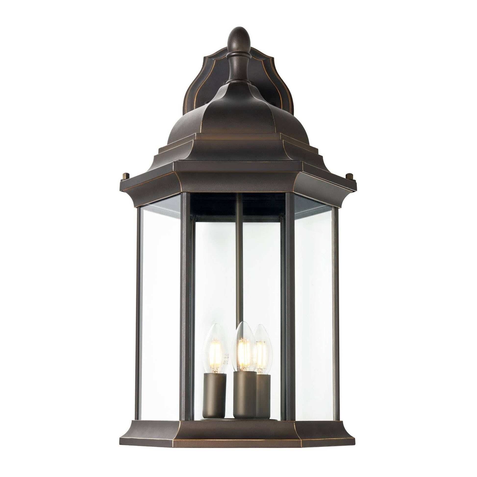 Ardley Outdoor Lantern Wall Light Bronze traditional exterior wall lantern with clear glass panels
