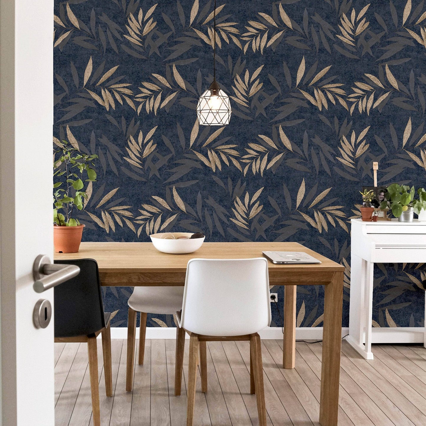 Wallpaper  -  Arthouse Luxury Navy Leaf Wallpaper - 299301  -  60003803