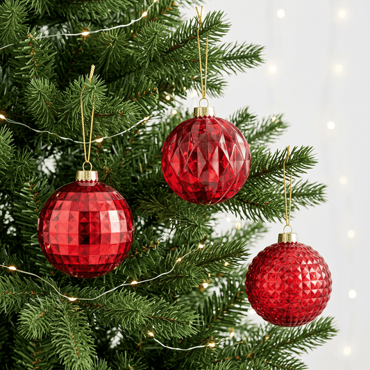 Christmas  -  Assorted Red Embossed Bauble - 12cm  -  60487825