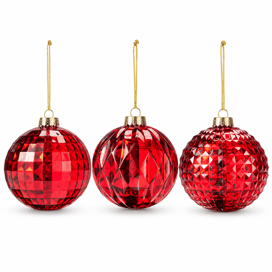 Christmas  -  Assorted Red Embossed Bauble - 12cm  -  60487825