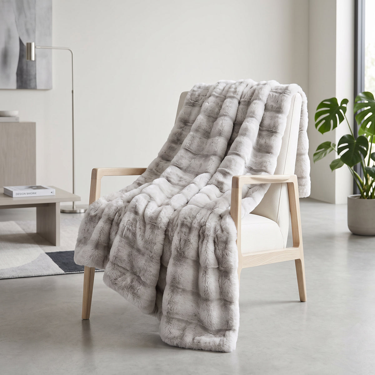 Beige Brushed Faux Rabbit Fur Throw Blanket - 150x200cm