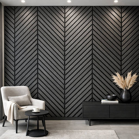 Wall Panelling  -  Slim Herringbone Acoustic Panel - Black Oak  -  60418250