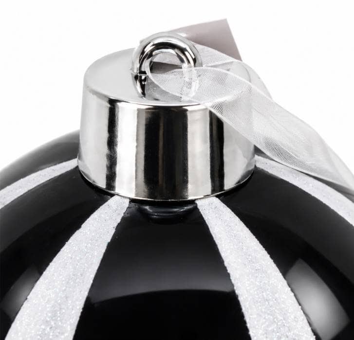 Christmas  -  Black & White Glitter Wide Glitter Stripe Bauble - 20cm  -  60486242