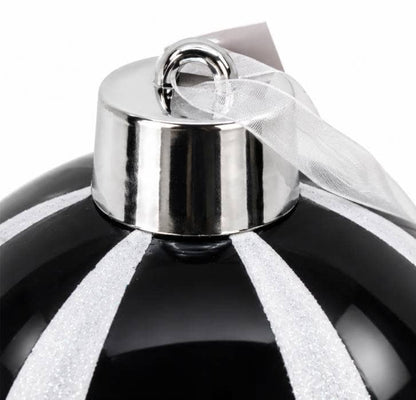 Christmas  -  Black & White Glitter Wide Glitter Stripe Bauble - 20cm  -  60486242