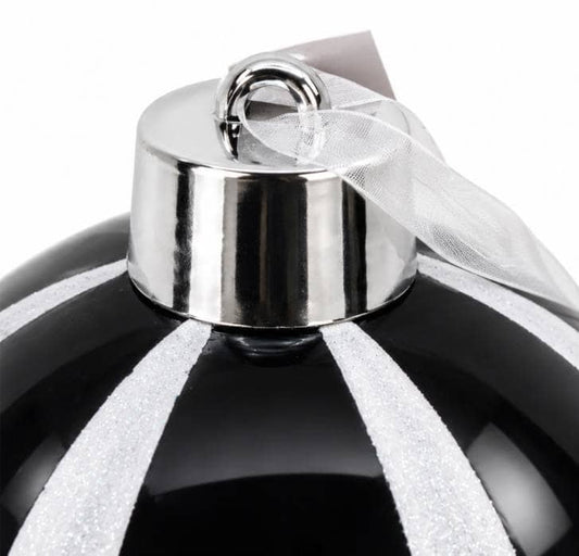 Christmas  -  Black & White Glitter Wide Glitter Stripe Bauble - 20cm  -  60486242