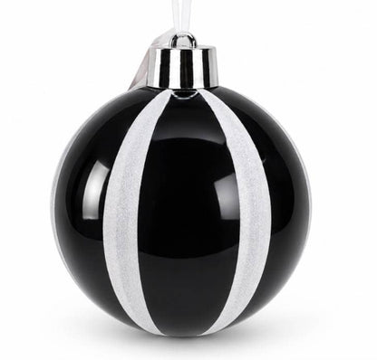 Christmas  -  Black & White Glitter Wide Glitter Stripe Bauble - 20cm  -  60486242